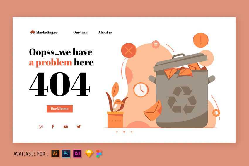 Illustration 404 page not found web design inspiration