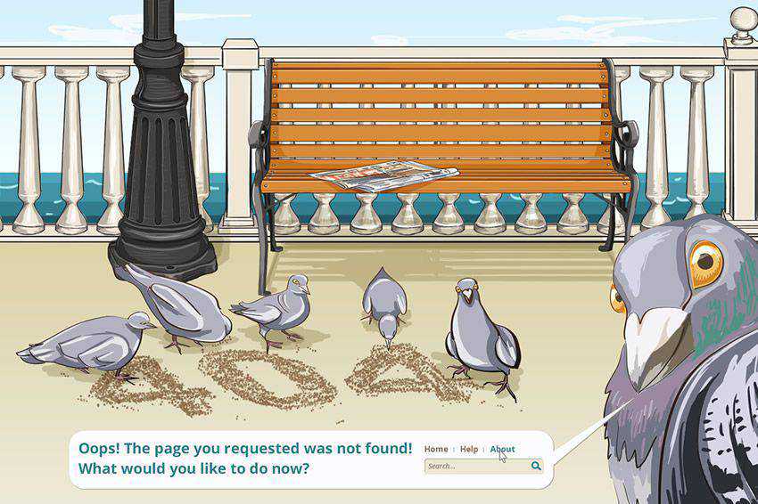Pigeon 404 page not found web design inspiration