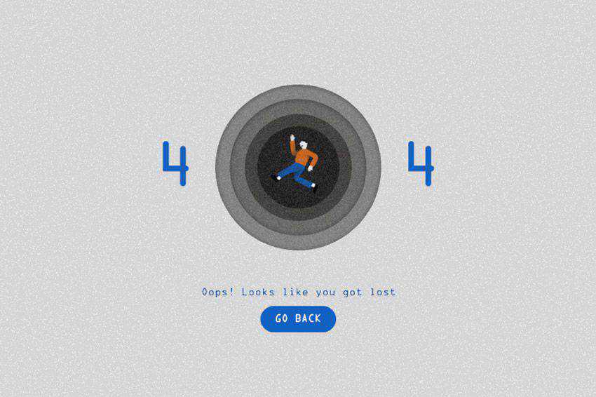 Animated 404 Black Hole page not found web design inspiration