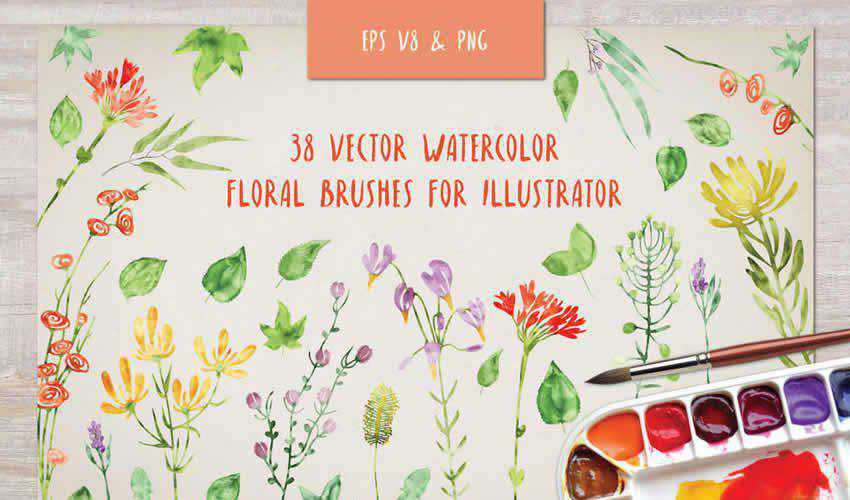 Floral Watercolor adobe illustrator brush brushes abr pack set free