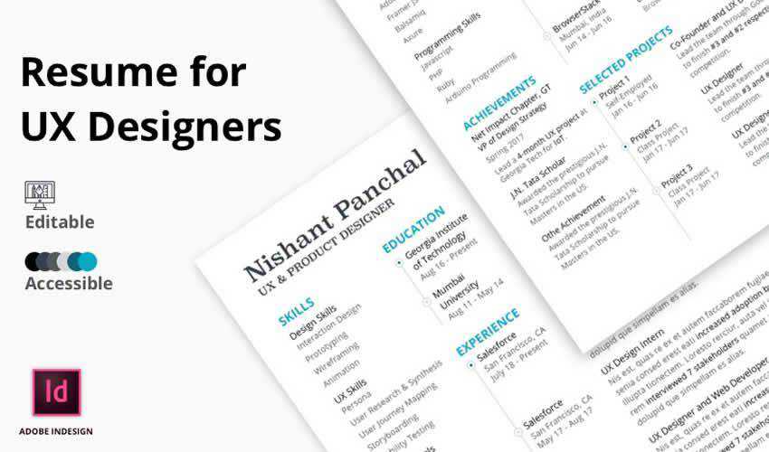  resume cv adobe indesign template free ux user experience designer