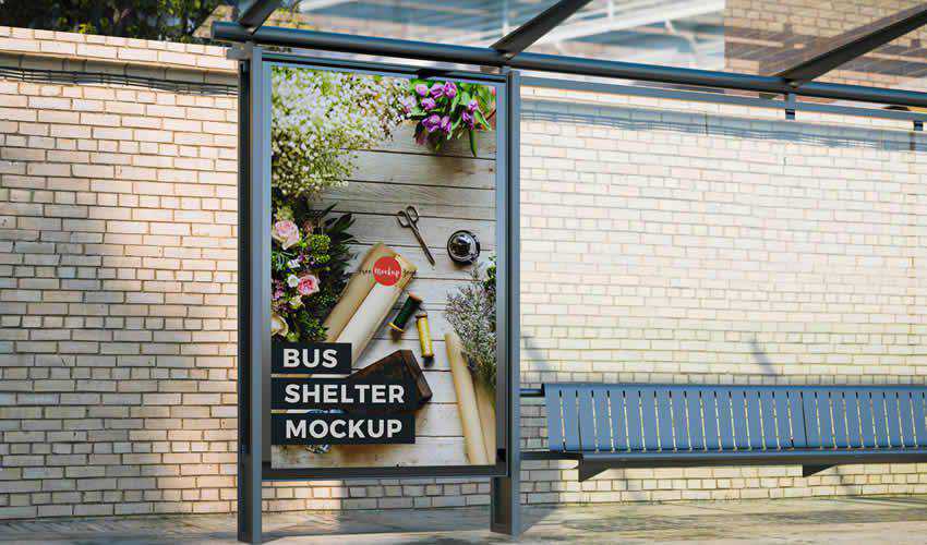Free Outdoor Bus Shelter psd photoshop poster mockup template editable flyer