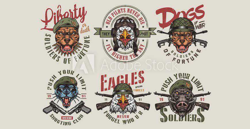 Illustrated Vintage Army Animal Logo Templates animals