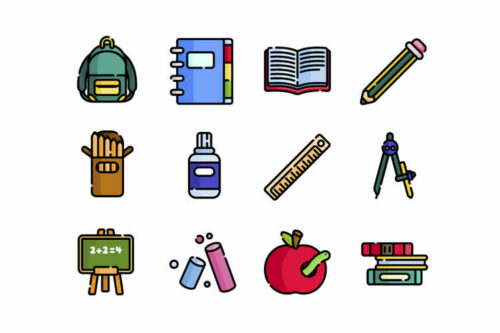 Free Back to School Flat & Line Icon Set (50 Icons in SVG & PNG Formats)