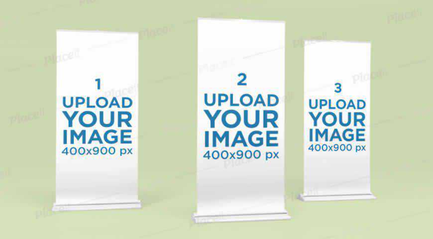 Three Roll-Up Banner Photoshop PSD Mockup Template