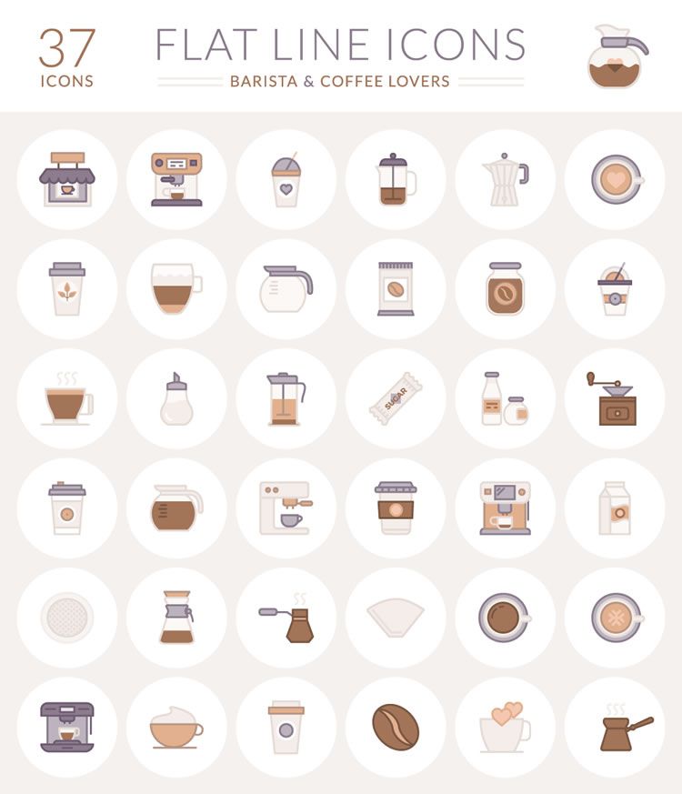 barista coffee lovers flat line icons preview free