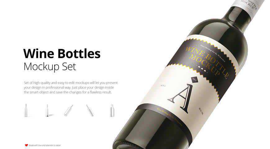 Wine Bottle Photoshop PSD Mockup Template