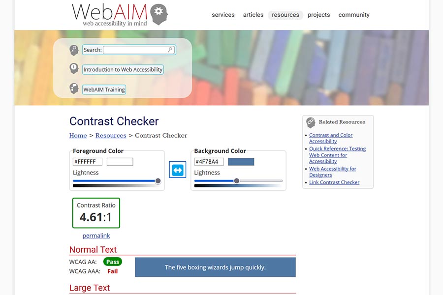 Using the WebAim Contrast Checker