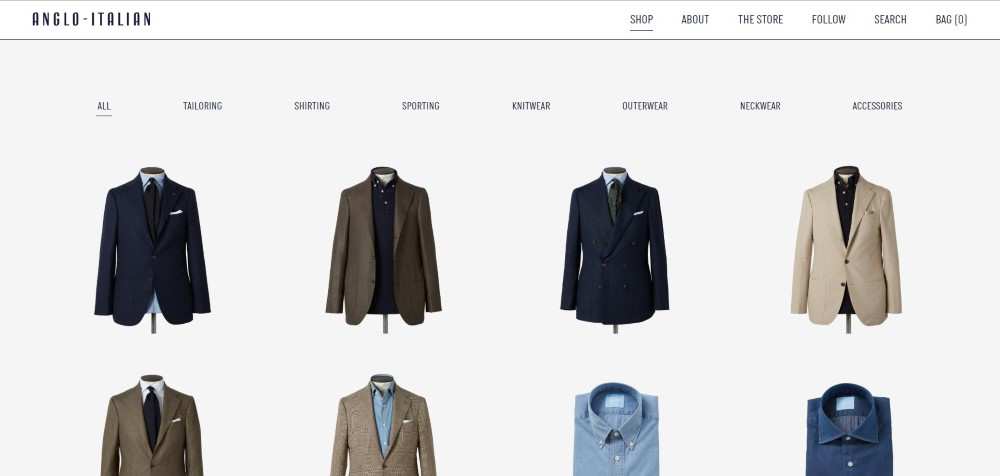 Anglo-Italian ecommerce web design inspiration user interface shop