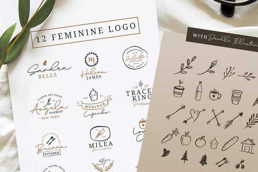12 Feminine Logo Templates AI EPS