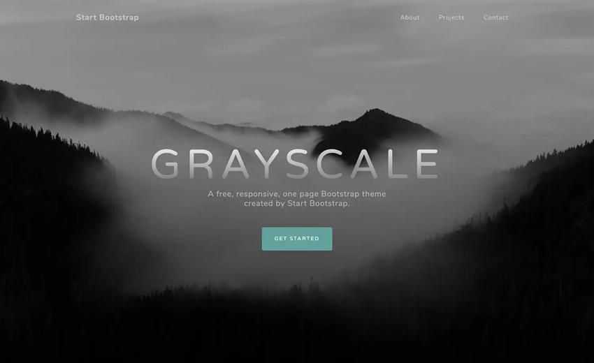 Grayscale basic one-page template showcasing portfolio free work bootstrap