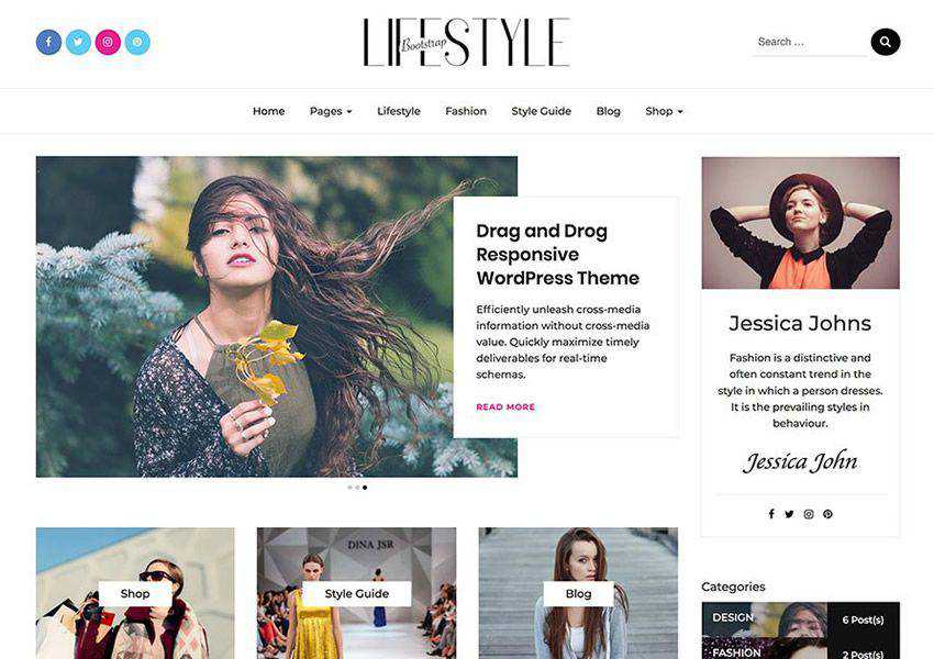Bootstrap Blog Bloggers free wordpress theme wp responsive fashion lifestyle blog