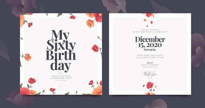 Floral Birthday Invitation Vector Template EPS