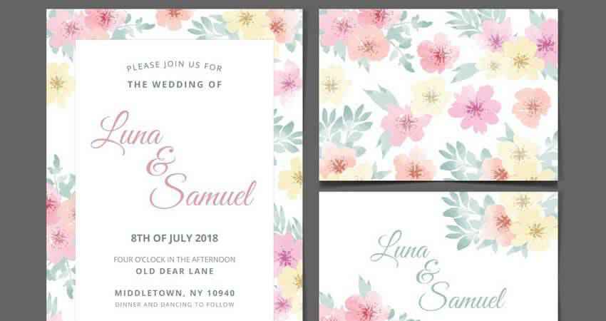 Vector Watercolor Flower Wedding Invitation Template AI EPS
