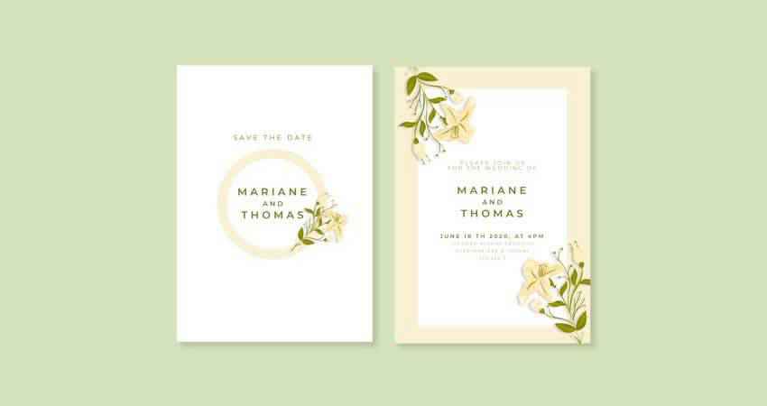 Minimalistic Floral Wedding Invitation Vector Template Vector Illustrator EPS