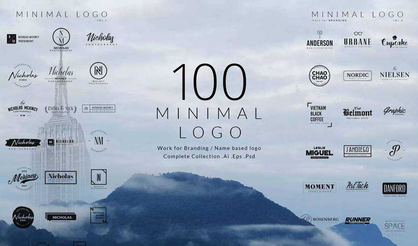100 minimal ai eps illustrator psd photoshop logo template brand collection pack