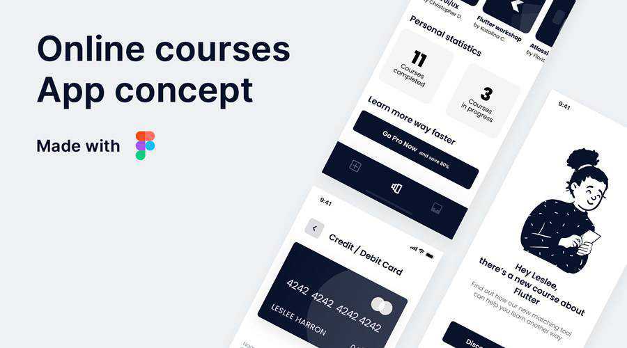 Online Courses free mobile app ui kit Figma ios android