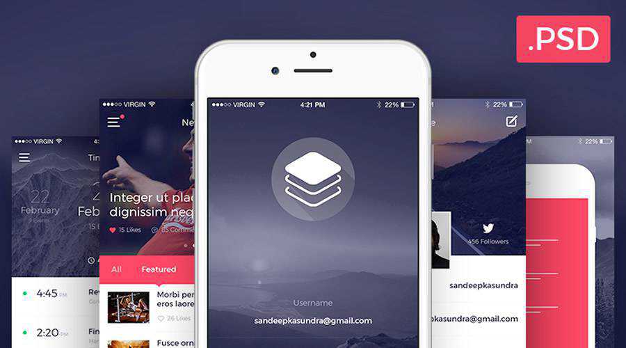 Clean Modern iOS free mobile app ui kit Photoshop PSD ios android