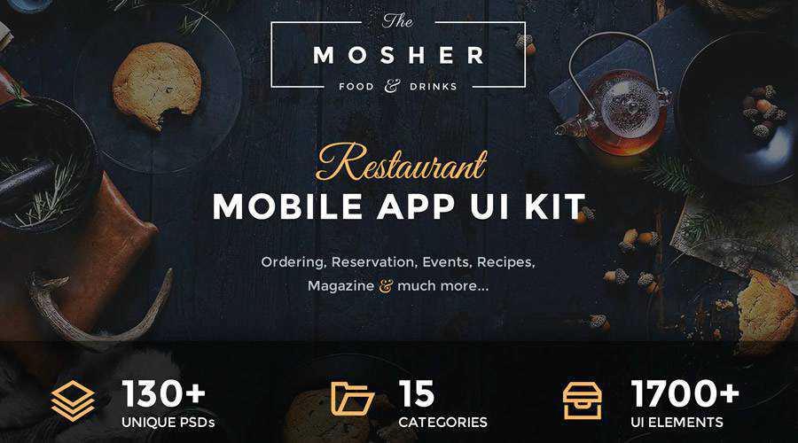 Mosher Restaurant free mobile app ui kit Sketch ios android
