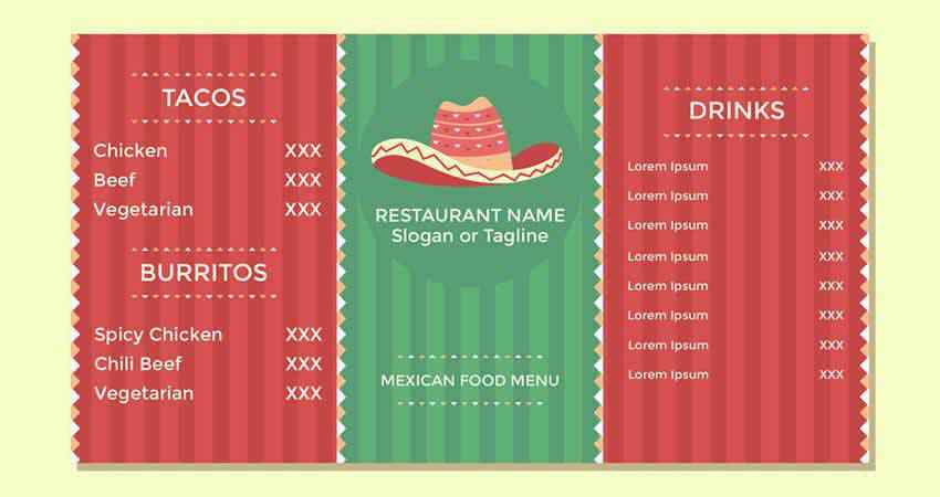 Mexican Food Menu Flyer Template Illustrator EPS SVG