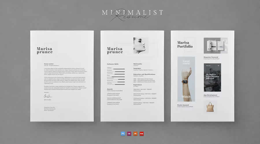 Minimalist Resume Template for Creatives PSD AI InDesign Formats