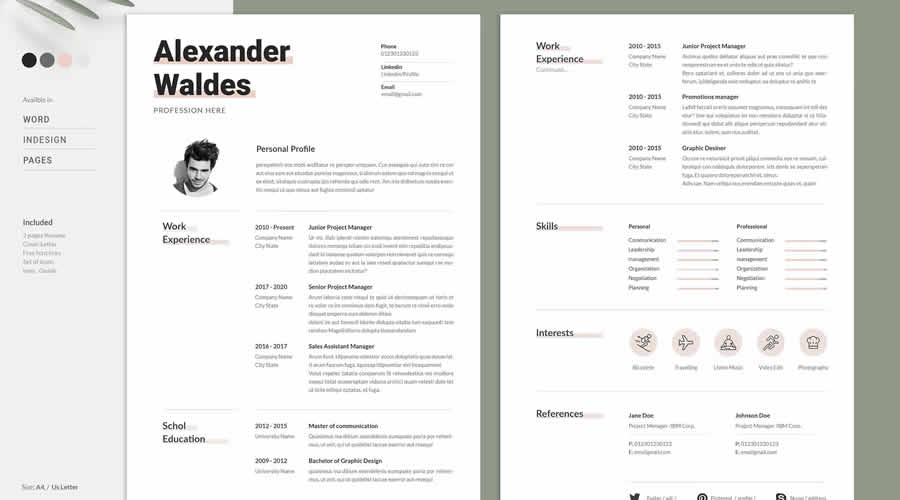reative Resume & CV Template Word AI InDesign Formats