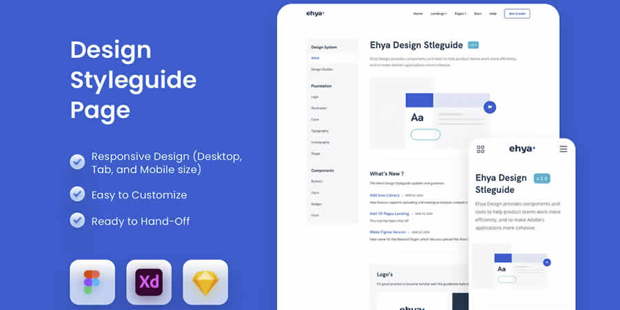 Design Styleguide Page Web UI Kit Sketch App Adobe XD