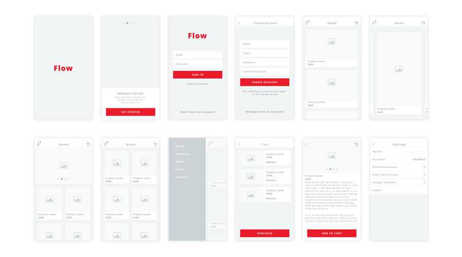 Flow iOS free wireframe template Sketch Format