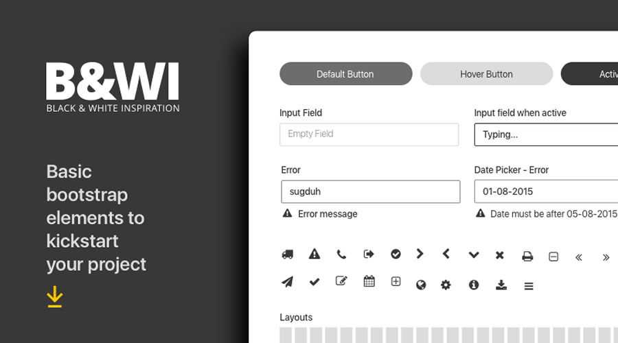 B&W UI Elements free wireframe template Sketch Format
