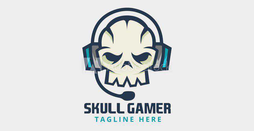 Skull Gamer with Headphones Logo or Mascot Template gamer video game