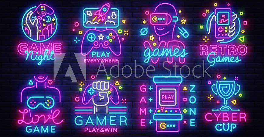 Neon Video Game Logo Template gamer video game