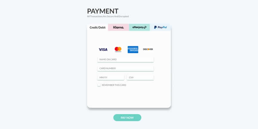 Example Credit Card Payment Form
