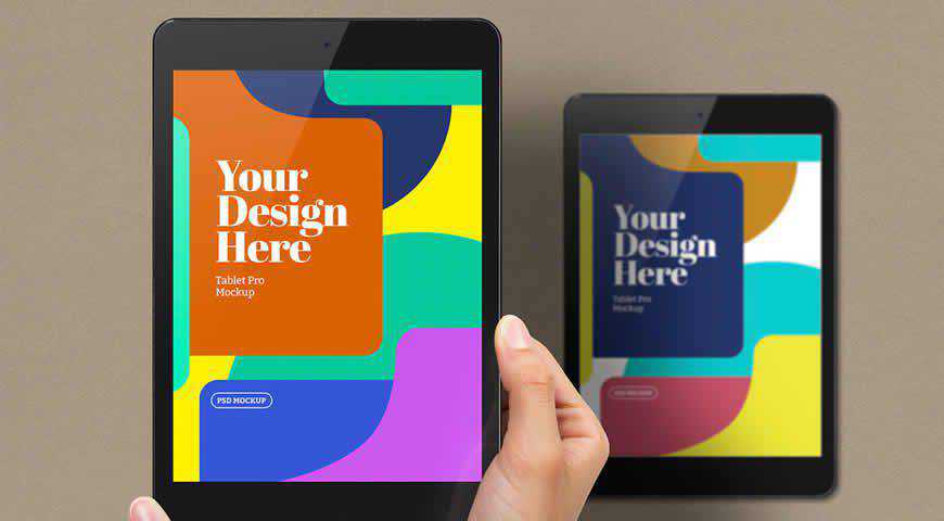 Hand Holding Tablet Mini Photoshop PSD Mockup Template