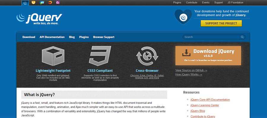 The jQuery project home page.