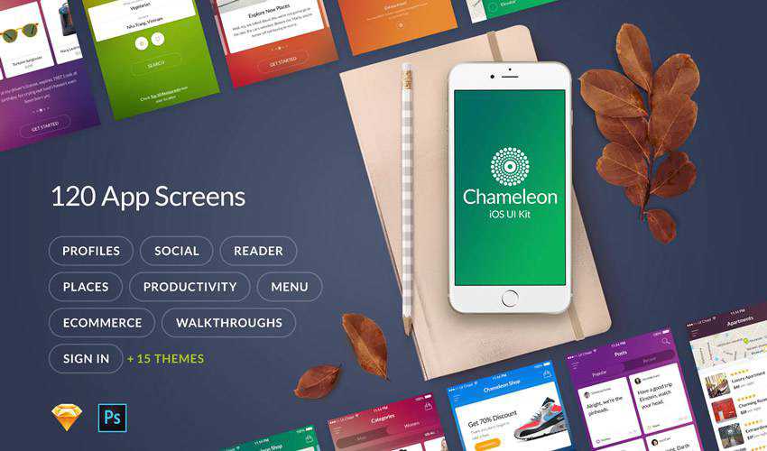 Chameleon sketch mobile app ui kit sketch ux format design creative sketch.app