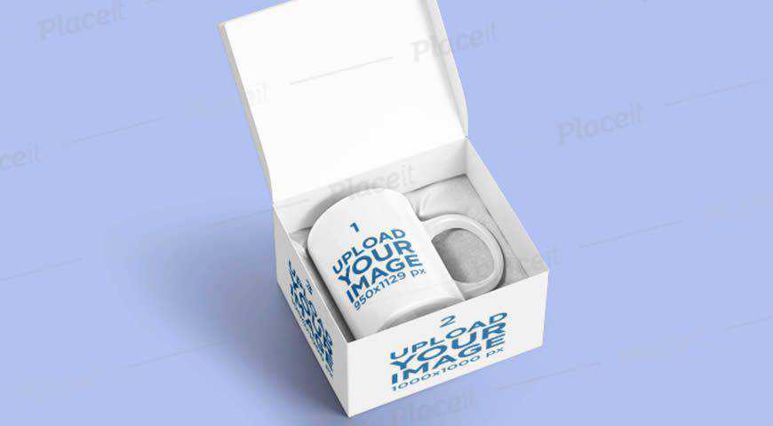 Coffee Mug on a Customizable Box Photoshop PSD Mockup Template