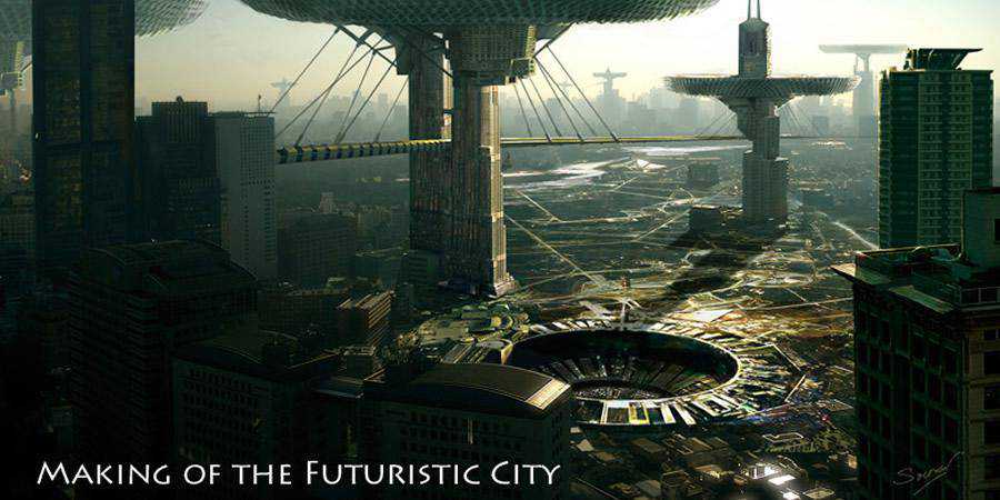 Making futuristic City tutorial graphic designers Photoshop