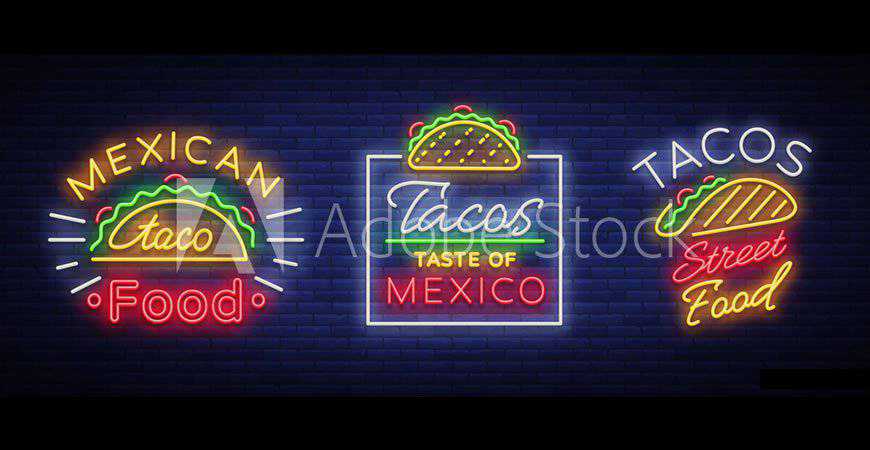 Neon-Style Taco & Mexican Food Logo Templates restaurant cooking food