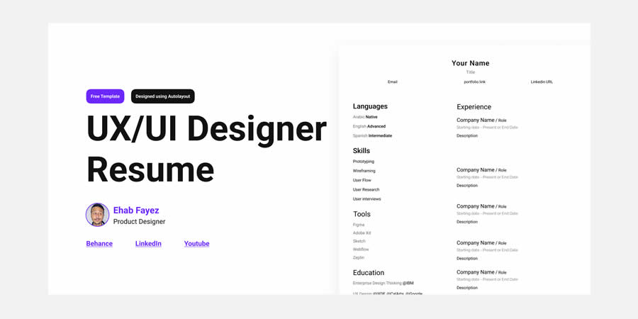 UX & UI Designer Resume CV Template Job Application Figma Design