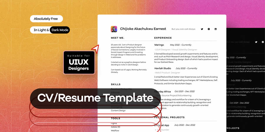 CV UI UX Resume CV Template Job Application Figma Design