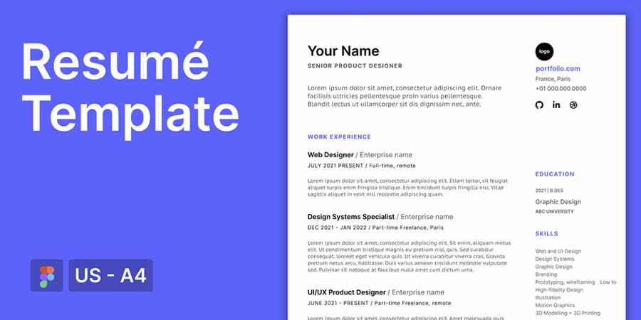 A4 Resume/CV Resume CV Template Job Application Figma Design