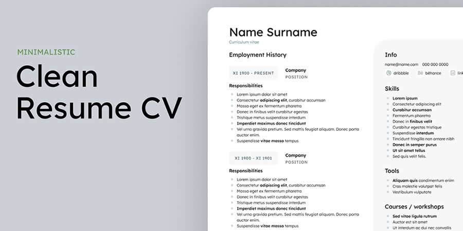 Clean & Minimal Resume CV Template Job Application Figma Design