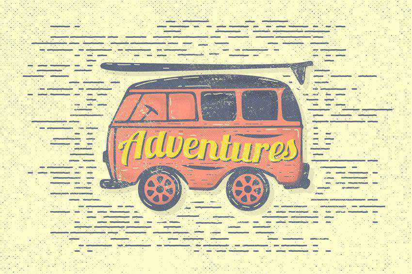Vintage Adventures Van Travel Illustration free vector template illustrator ai eps vintage
