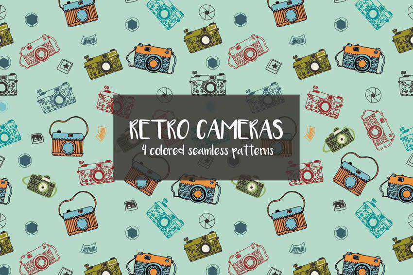 Retro Cameras Vector Seamless Pattern free template illustrator ai eps