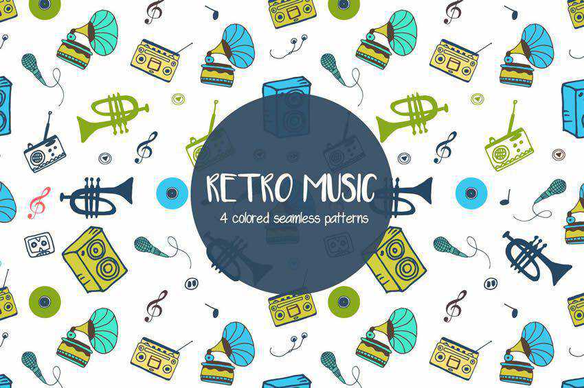 Retro Music Vector Seamless Pattern free template illustrator ai eps