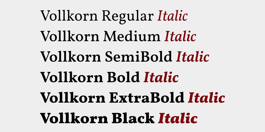 Vollkorn is a top free serif font family for designers