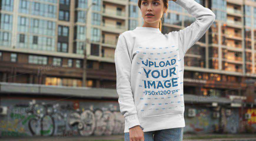 Woman & Crewneck Sweatshirt Photoshop PSD Mockup Template