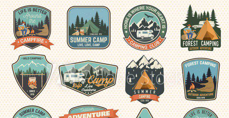 Summer Camp Badge Logo travel holiday vacation