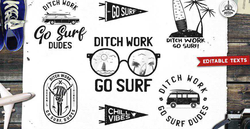 Retro Surfing Logo Designs travel holiday vacation