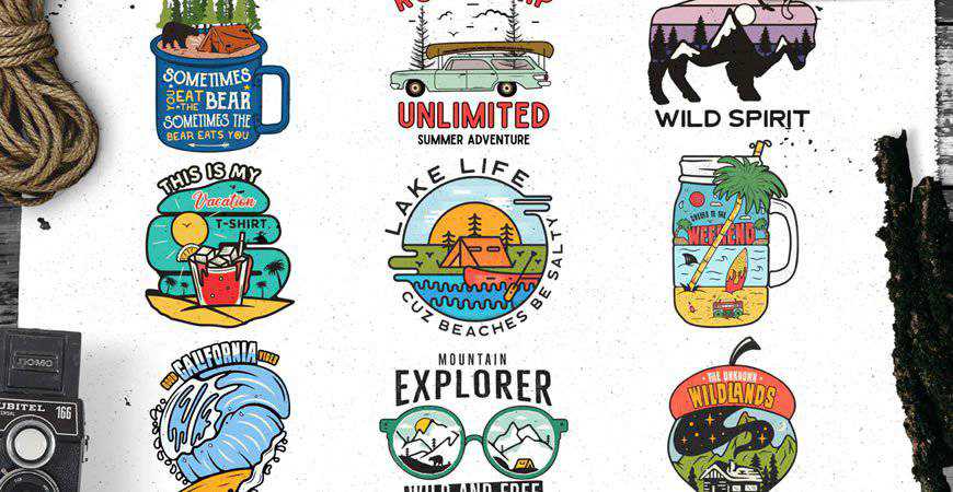 Retro Outdoor Logos Set travel holiday vacation